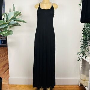 Zara Maxi Ribbed Dress Sz L Black Fit Flare Coverup Sleeveless Minimalist Slip